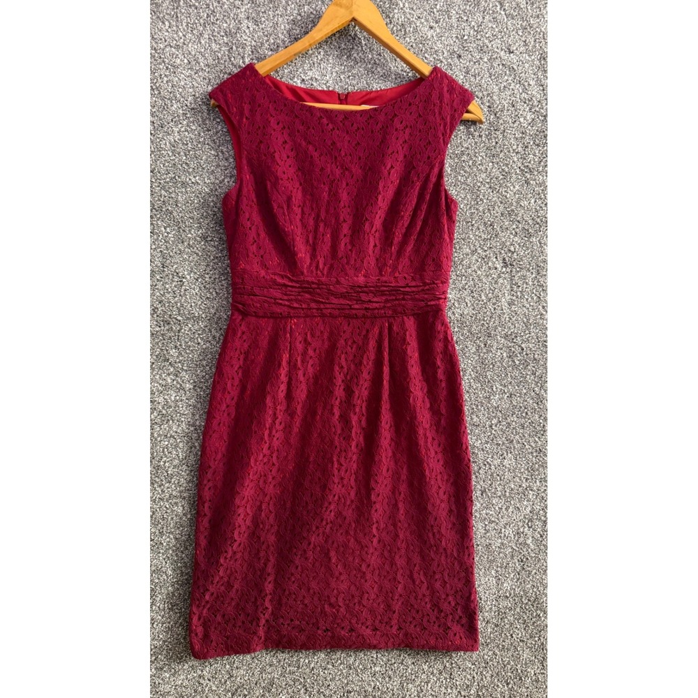 Coldwater Creek Sheath Dress 4 Burgundy Lace Sleeveless Ruched Waist Elegant